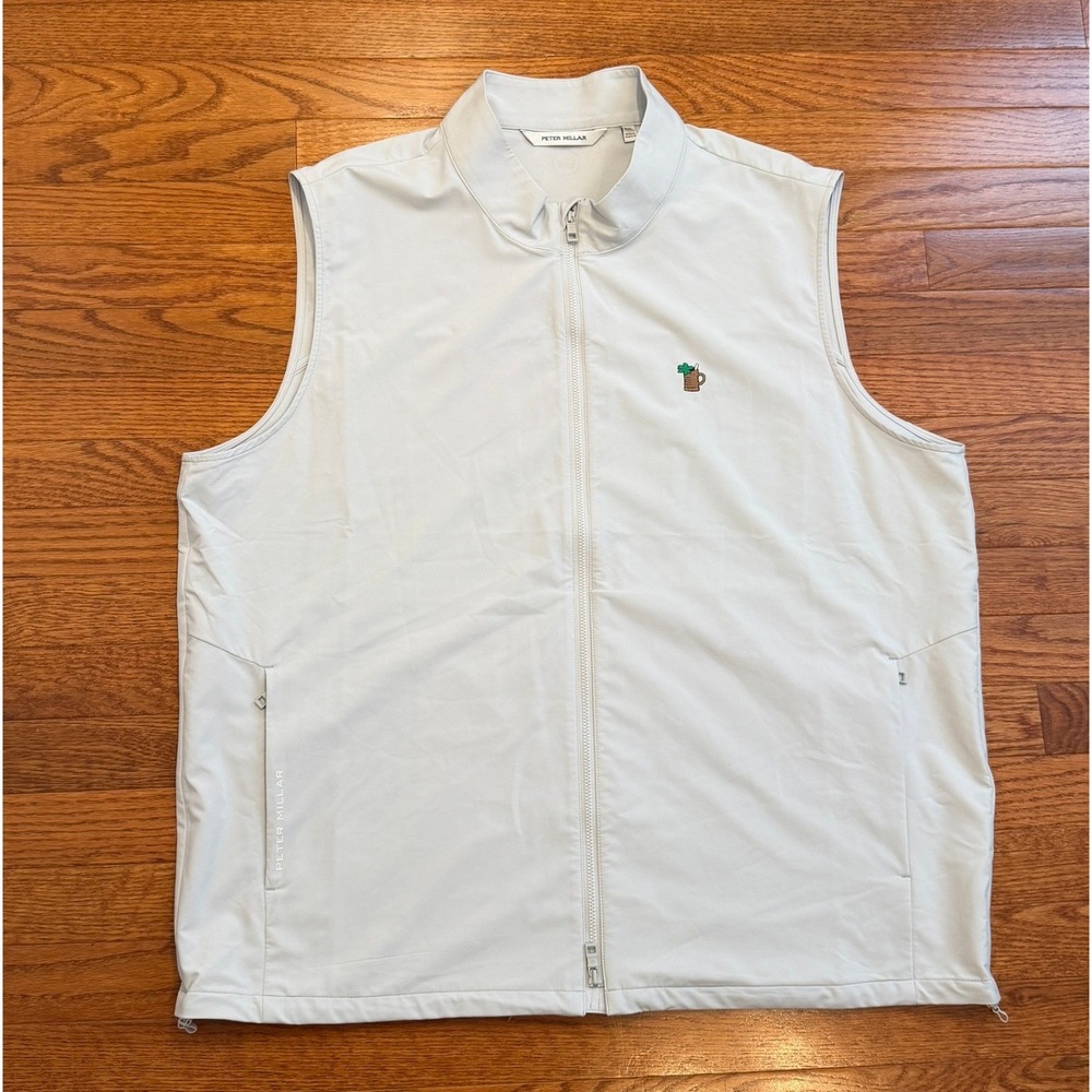 Peter Millar Dunes Vest Mens 2XL Gray Performance Golf Full Zip Cocktail Logo
